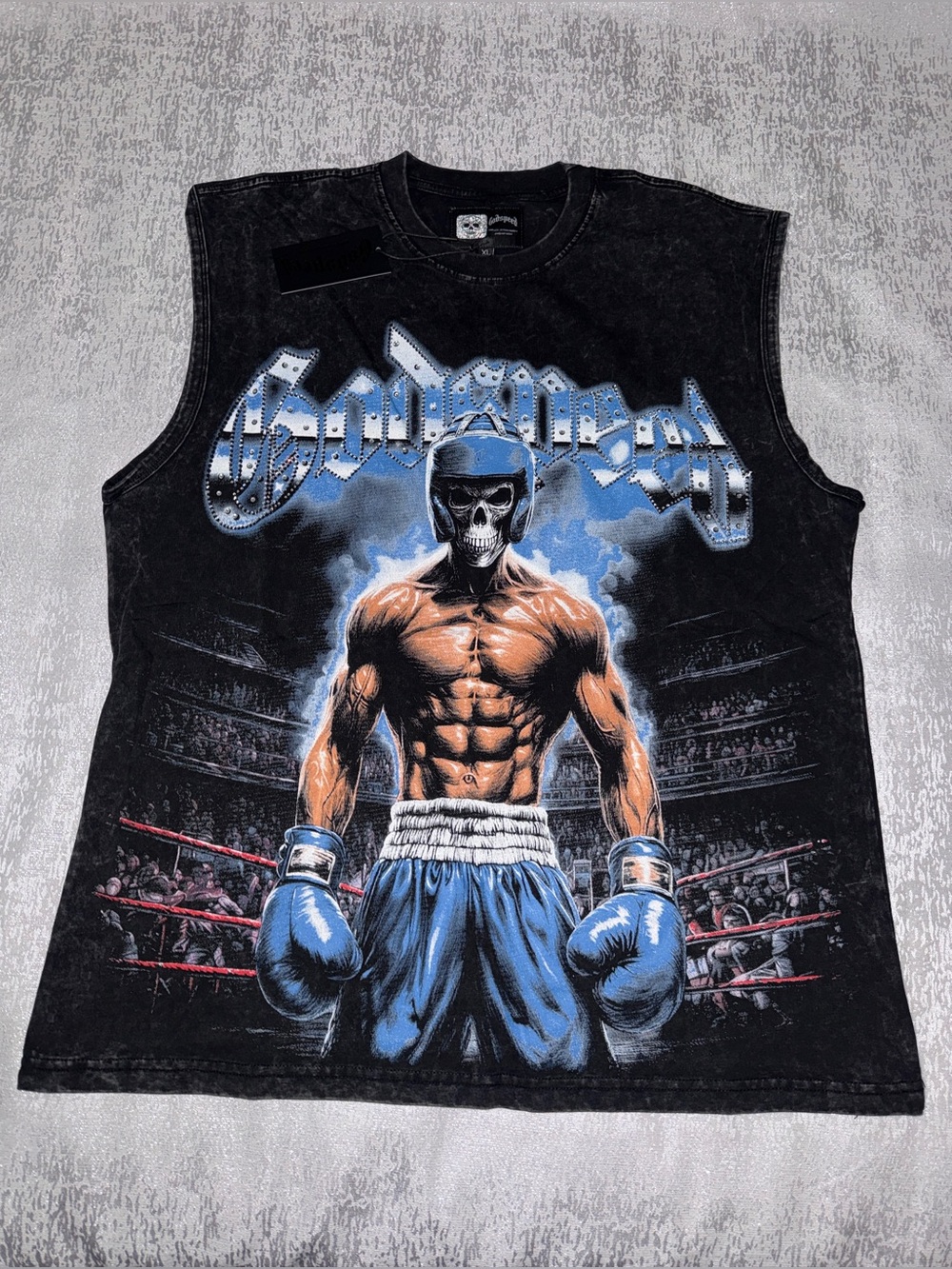 Godspeed Graphic Sleeveless Boxing Muscle Tee - Black/Blue
